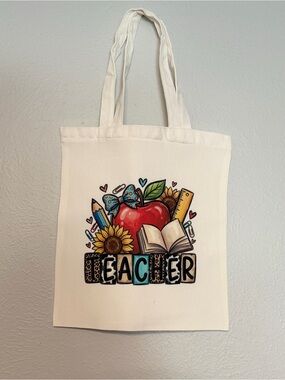 Hand Crafted Teacher Graphic Canvas Tote